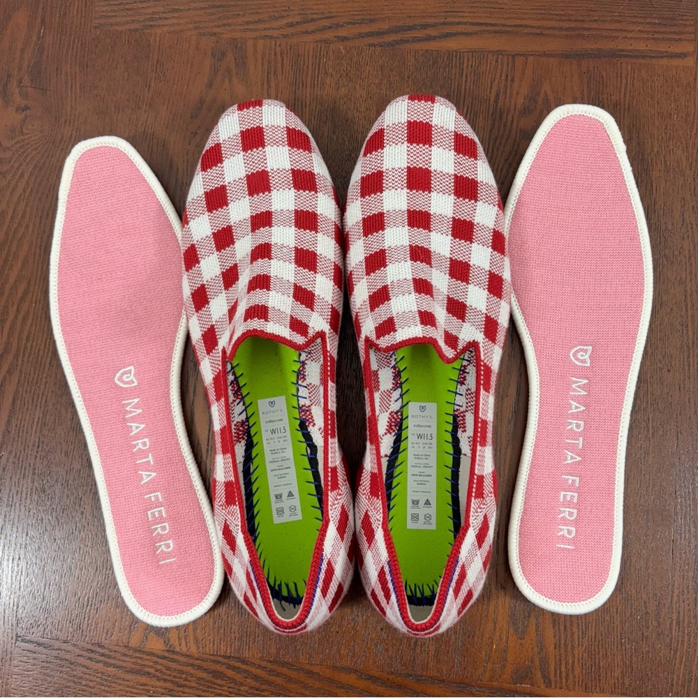 Rothy’s x Marta Ferri Red Checkered Gingham Loafers 11.5 - Picture 7 of 9